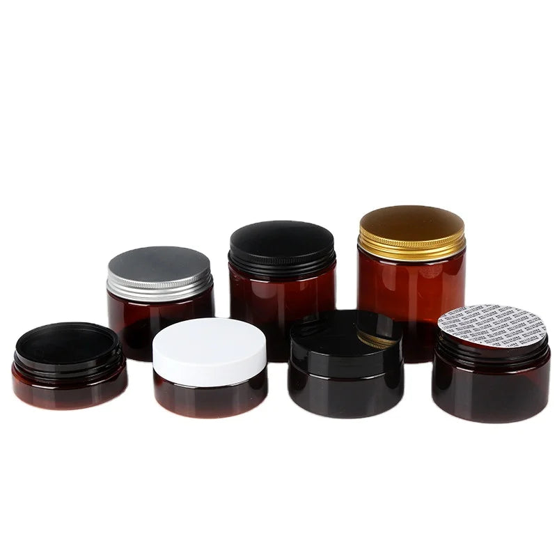 PET Containers Plastic Cream Jar Amber with Aluminum Lids 50g 100g 120g 150g 200g 250g 350g 500g Free Samples Large Candy 100pcs