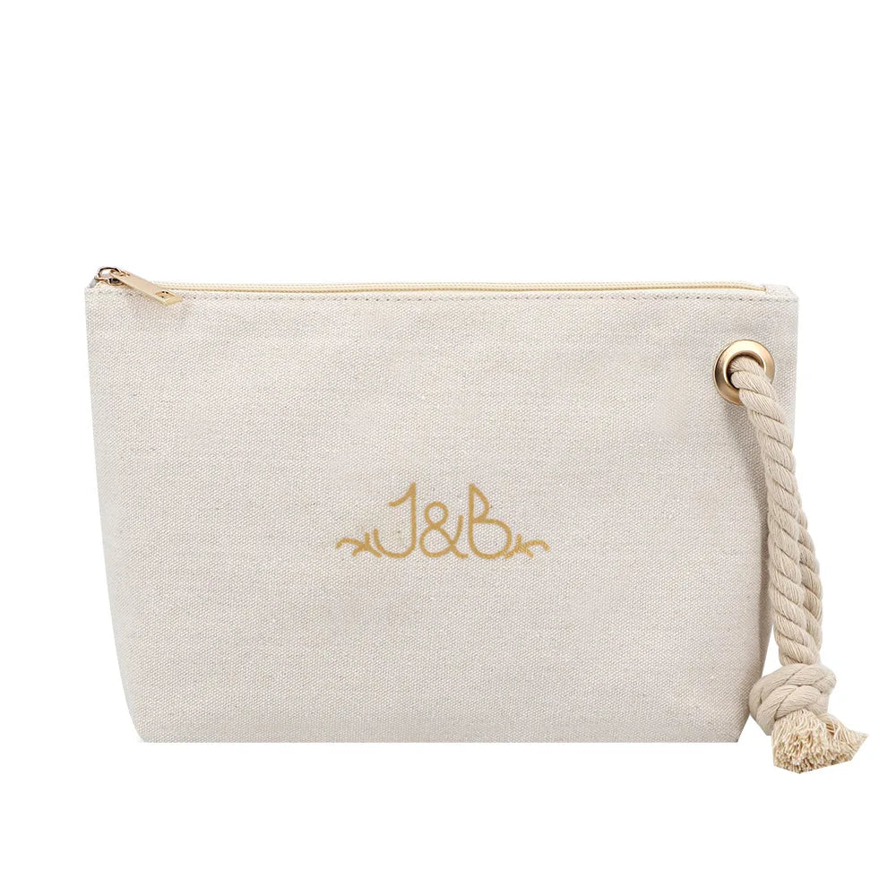 Logo Printing Custom Travel Natural Eco Friendly Cotton Canvas Gift Cosmetic Makeup Organizer Zipper Bag with Grommet Handles