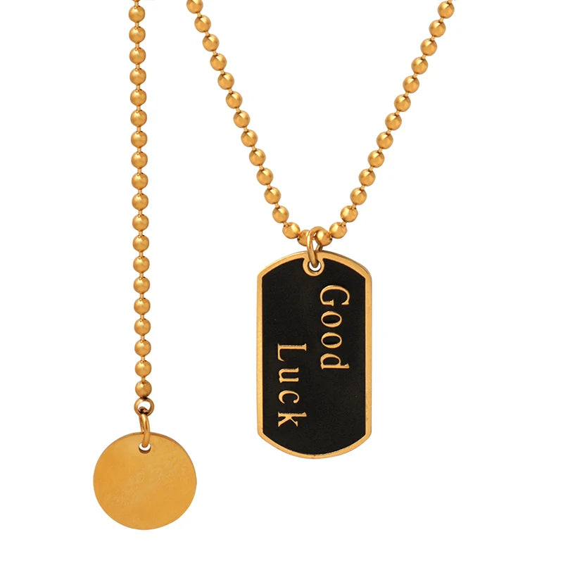 Stylish Casual 18K Gold Plated Stainless Steel Good Luck Letter Double Layer Adjustable Necklace for Women Anniversary Wear