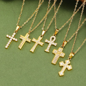 Nabest Non Tarnish Waterproof Geometric Stainless Steel Cross CZ Zircon Necklace Dainty Pendant Necklace
