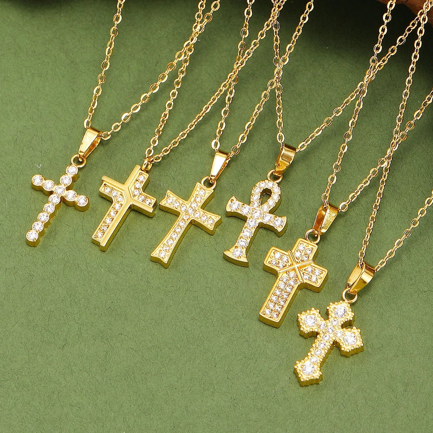 Nabest Non Tarnish Waterproof Geometric Stainless Steel Cross CZ Zircon Necklace Dainty Pendant Necklace