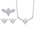 Fine Jewellery Set Featuring V-Shaped Triangular Zircon 925 Sterling Silver for Wedding Party Engagement or Gift