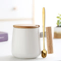 Modern Design 350ml Ceramic Coffee Mug Custom Black Porcelain Short Tea Cup with Wooden Cover September Wedding Feature