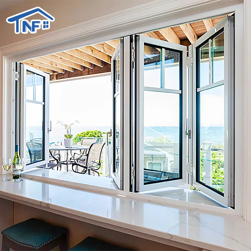 Aluminum Alloy Tempered Glass Accordion Bi-fold Windows Soundproof Aluminum Bifold Folding Windows