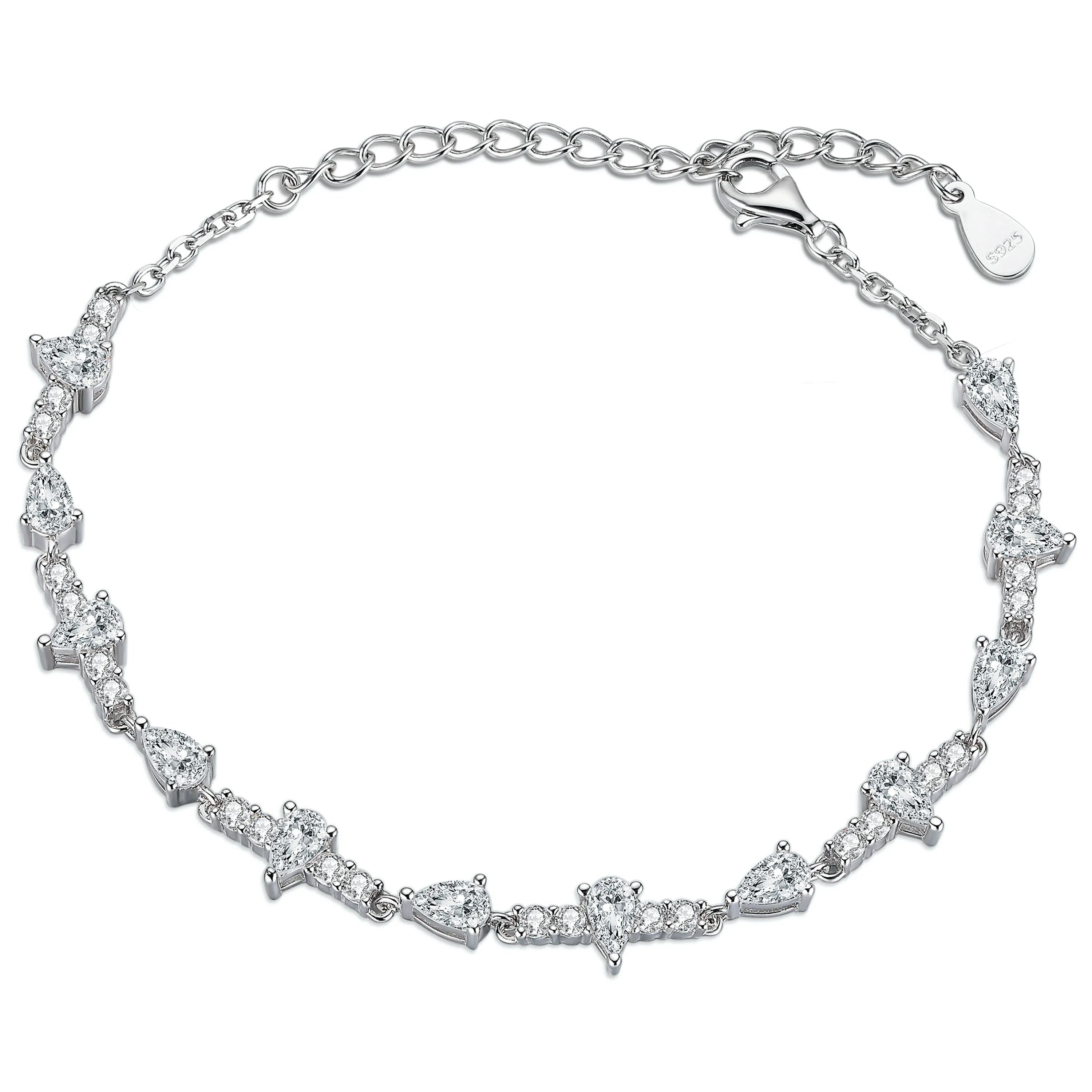 New Fashion Wholesale 925 Sterling Silver Jewelry Cubic Zirconia CZ Diamond Charm Tennis Bracelet for Women