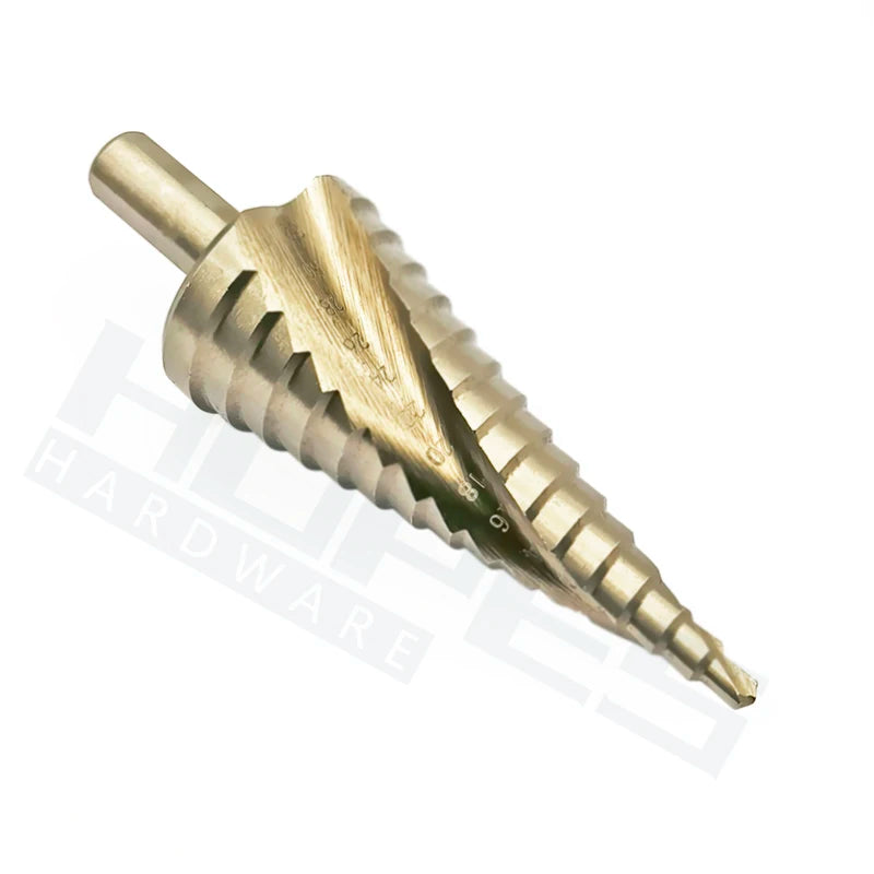 HSS 4-60mm Step Drill Bits with Sprial Flutes Tri-flats Shank for Aluminum Think Metal Sheet Drilling Boring Holes