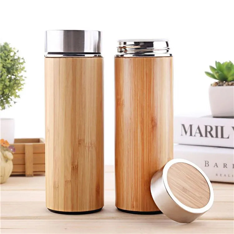 Fancy Bulk Natural Eco 350ml 500ml Stainless Steel Liner Tumbler Cup LOGO Bamboo Thermos Bottle Flasks Insulated Bottles for Tea