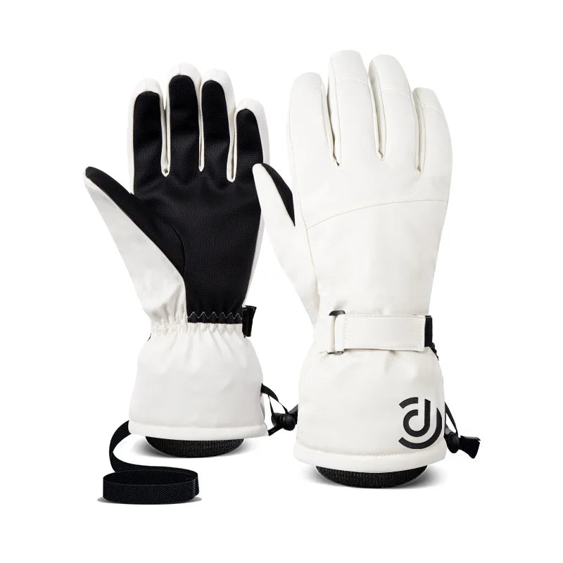 Ski Gloves Men's and Women's Winter White Warm Cycling Sports Spot Touch Screen Five Finger Outdoor Gloves Cotton