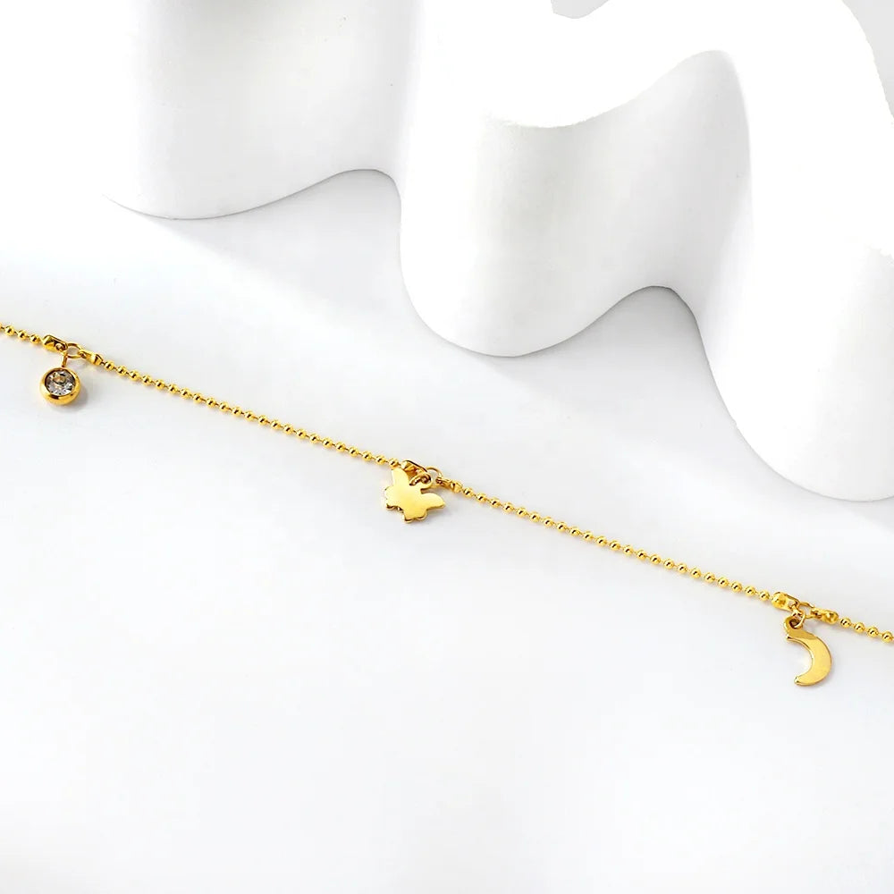 Personalized Customization 18K Gold Plated Anklets Jewelry for Women Stainless Steel Moon Butterfly Accessory Charm Anklet