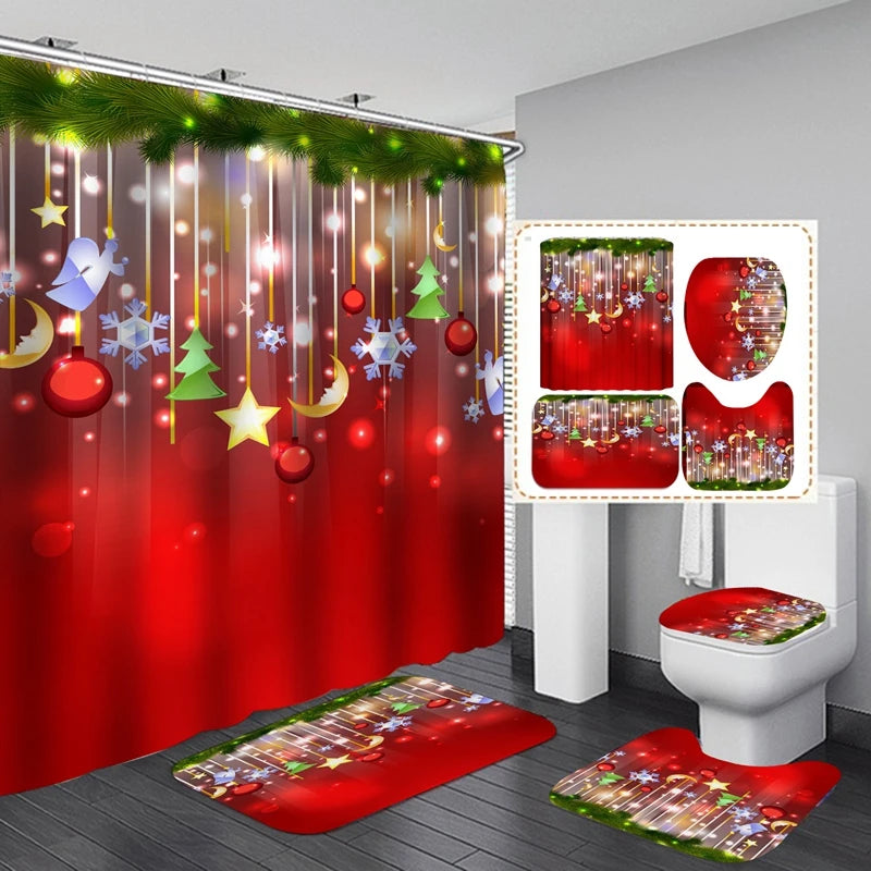 Christmas Santa Bathroom Curtain Decor for Home Christmas Ornaments Navidad Xmas Gifts New Year 2021 Merry Christmas