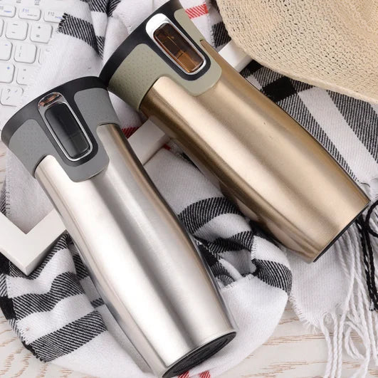 New Design 16 oz Thermo Insulated Stainless Steel Travel Tumbler Mug with Lid Lock Customizable Colors & Logo