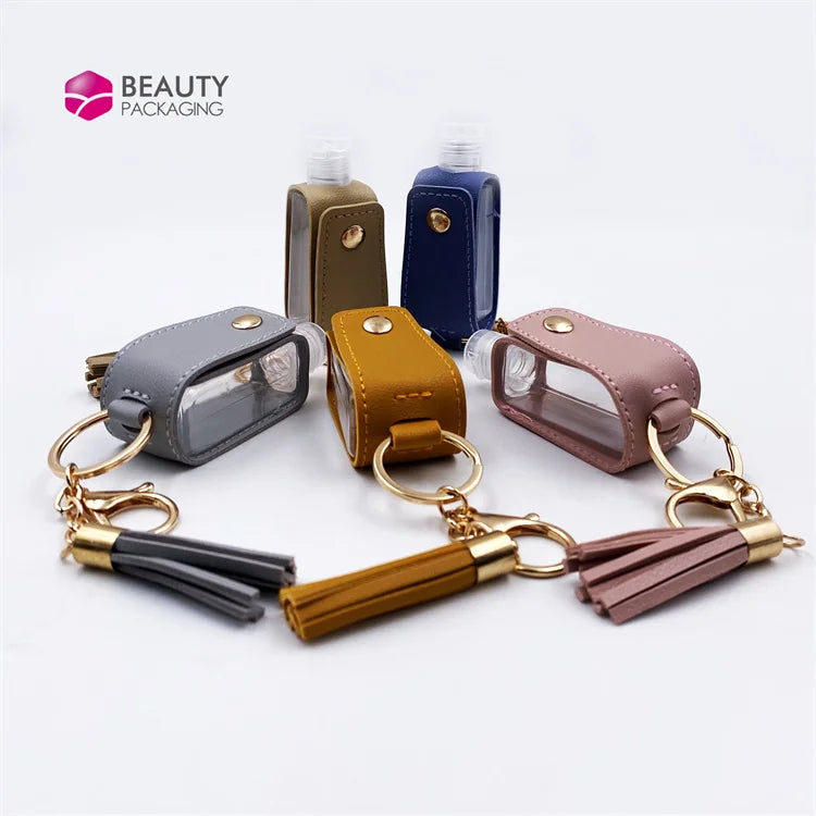 Pocket 30ml Mini Plastic Spray Hand Sanitizer Alcohol Bottle With Pu Leather Keychain Holder