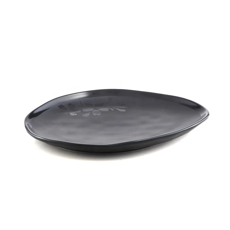 Unbreakable Restaurant Tableware Japanese Sushi Dinner Serving Black Melamine Oval Plate