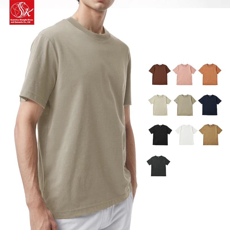SK 100%Cotton T-shirt Degradable Wrinkle Fabric T-shirt for Men Cusrom Printing Embroidery Drop Shoulder Short Sleeve T-Shirt