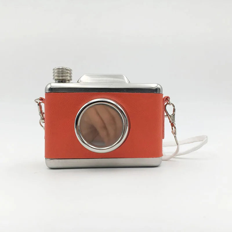 Novelty Camera Shape Outdoor Stainless Steel Hip Flask 11OZ Leather Cover Hip Flask