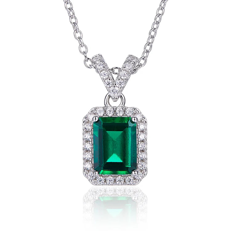 Redleaf 2033 New 925 Silver Sterling 18K Gold Plated Necklaces Emearld Cut Lab Grown Emerald Pendant Necklace