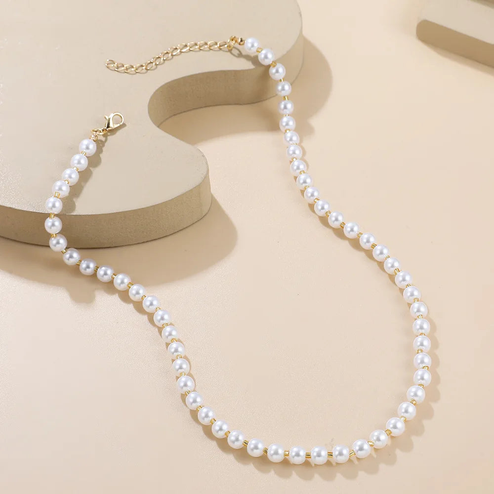 Newest Design Imitated Pearl Chain Choker Necklace Korean Style Popular White Round Pearl Beads Necklace Jewelry