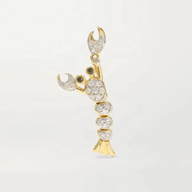 LOZRUNVE 925 Sterling Silver Gold Cute Marine Life Pave Diamond CZ Stone Lobster Drop Earring