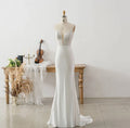 11363 #French Elegant Open Back Trumpet Sleeveless Satin Wedding Dress 2021 V Neck Sweep Train Spaghetti Straps Bridal Gowns