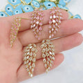 EC1910 Chunky Big 18k Gold Plated Crystal Diamond CZ Angel Wing Feather Stud Earrings for Women