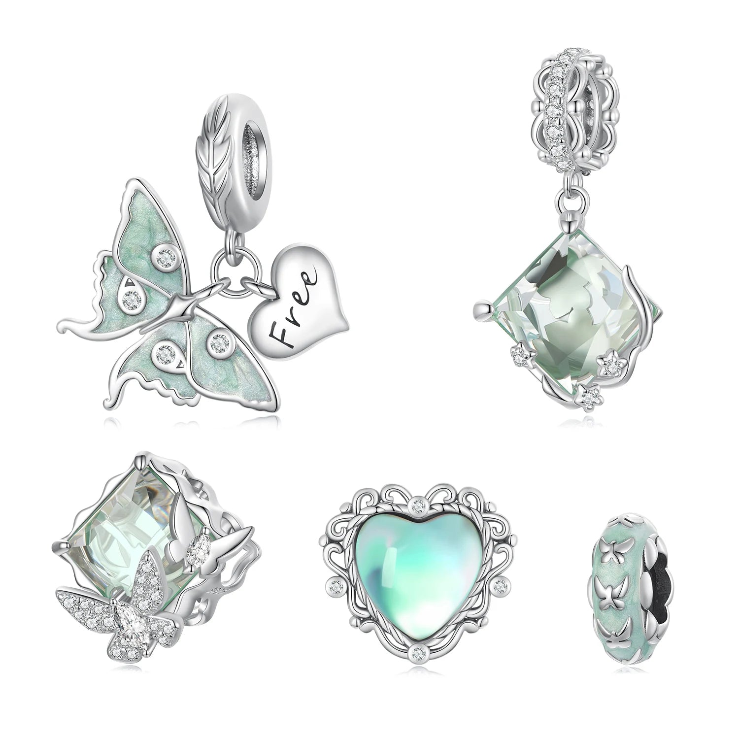 Wholesale 925 Sterling Silver OZ Charm Set - Butterfly Heart Flower Pendant Interchangeable Fit Fantasy Jewelry Gift