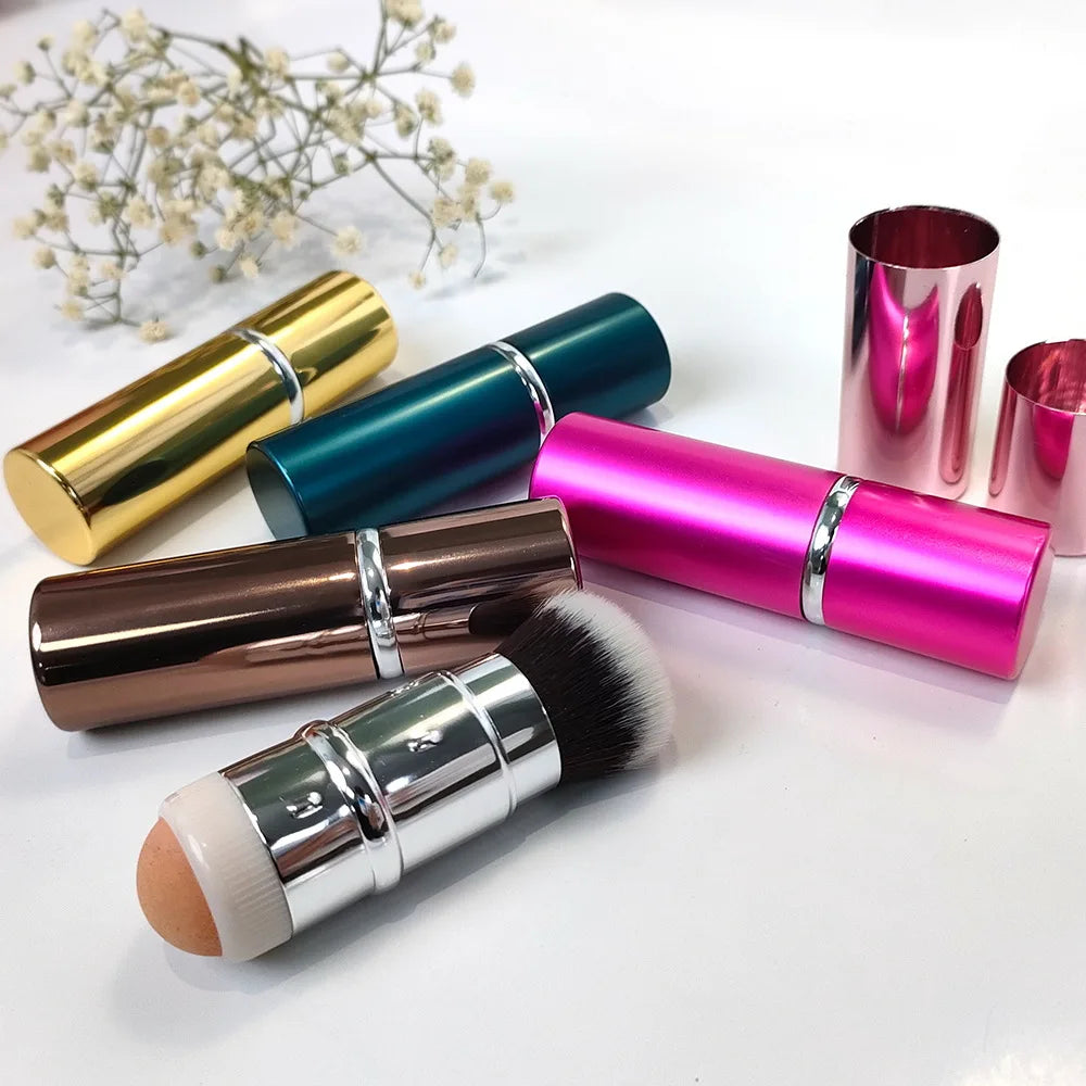 2 in 1Multifunctional Retractable Makeup Brush Facial Skincare Tool Oil-Absorbing Volcanic Face Roller for Women Makeup