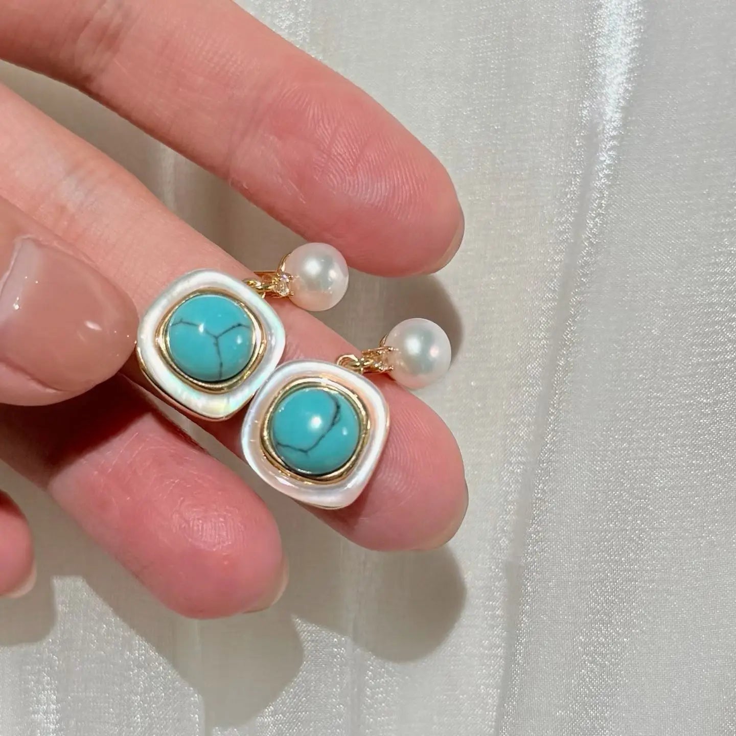 Natural Shell Inlaid White Bread Luxury 18K Gold Plated Drop Earrings 6-7mm Natural Freshwater Pearl Anti Anniversary Party