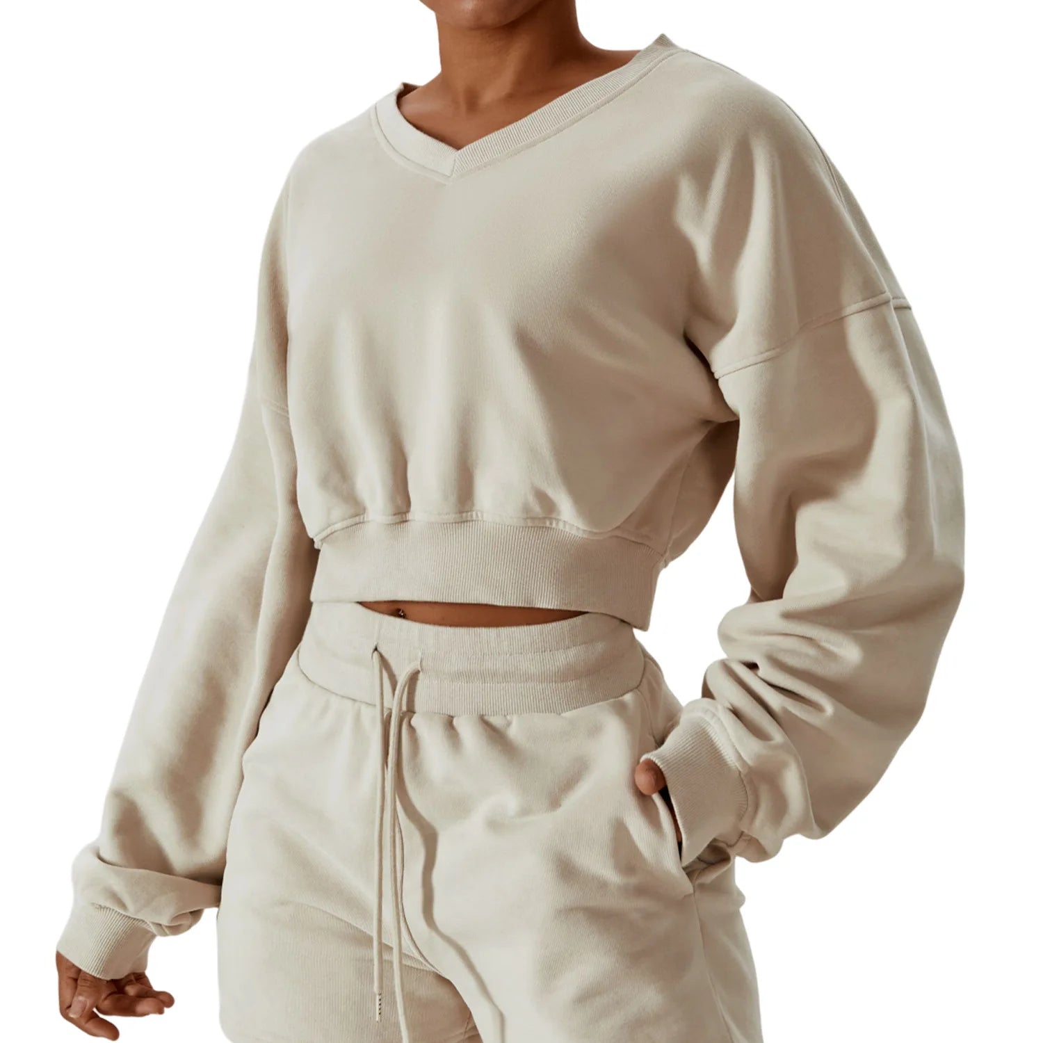 Custom logo Loose Fitting Long Sleeved Sports Sweater Outdoor Warm V-Neck Pullover Top Versatile Casual Sweatshirt for Women