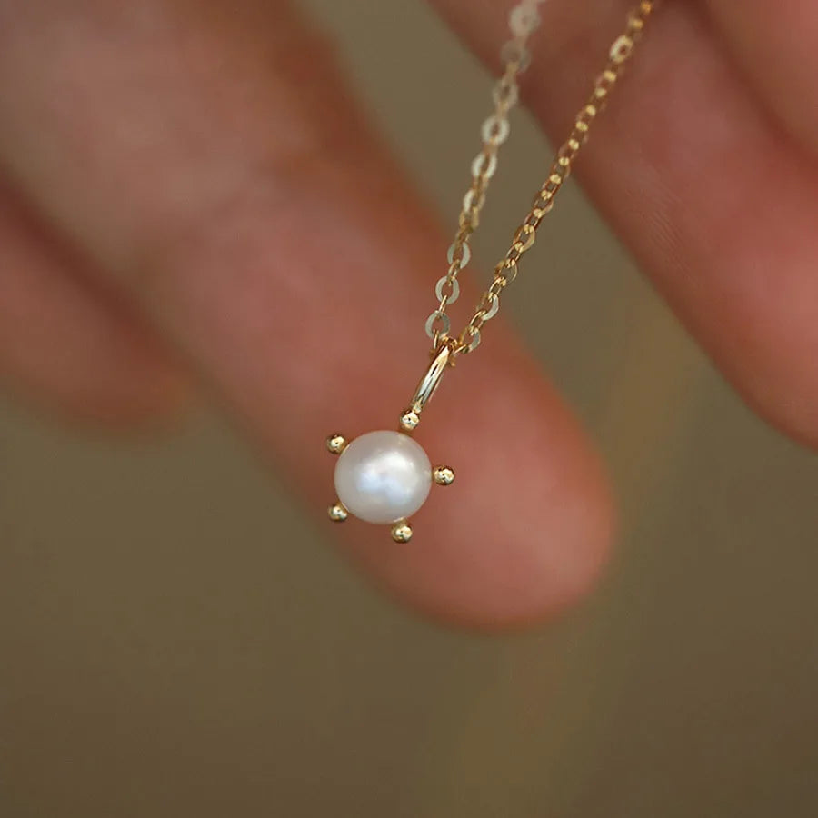 Pure 925 Sterling Silver INS Cute Fashion Star Freshwater Pearl Pendant Necklace for Women Girls Jewelry