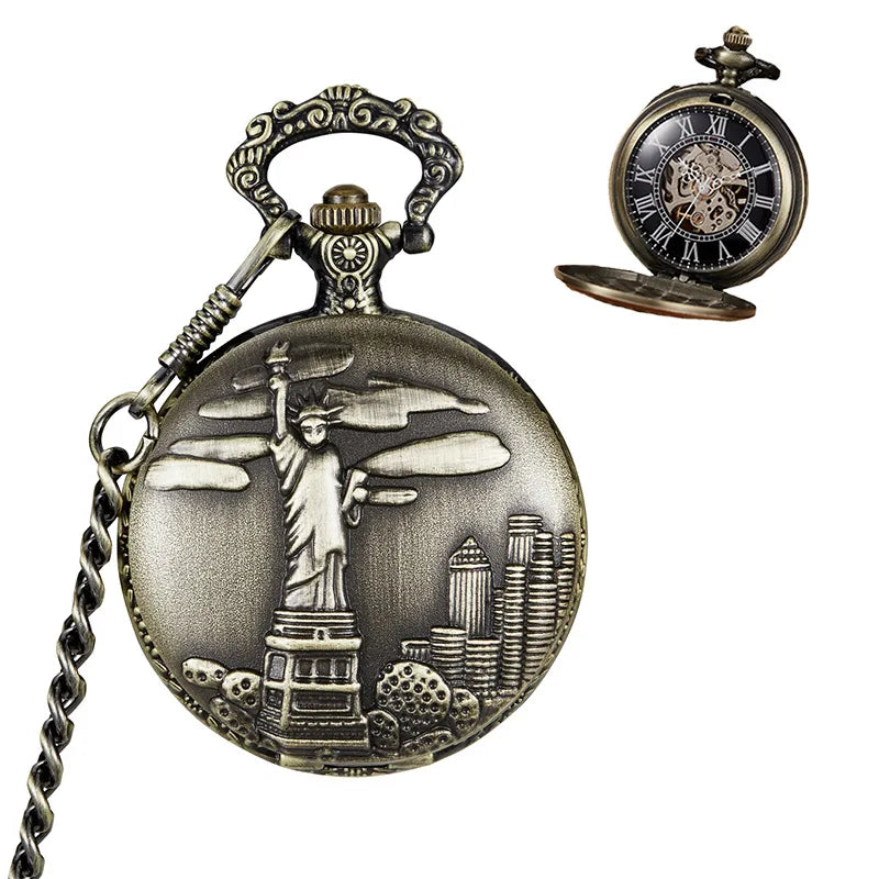 Weflourish MP073 Antique Zinc Alloy Mechanical Pocket Watch with Roman Statue Liberty Design