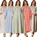 Hafizah 2026 Dubai Luxury Multi Color Feather Embroidery Muslim Long Dress Round Neck Bell Sleeve Modest Abaya