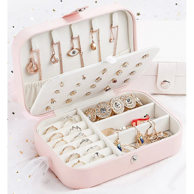 Green and White Leather Small Jewelry Case for Ring Earrings Fashionable Travel Organizer Pouch for Women Girls Gift Packaging