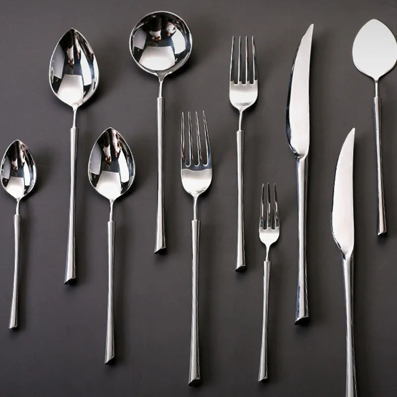 Luxury 10-Piece Mirror Champagne Silver Stainless Steel Flatware Set Elegant Dinnerware and Travel Cutlery Tableware