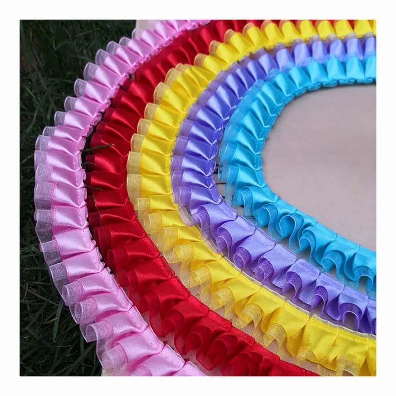 25mm Diy Garment Accessories Satin Ribbon Organza Craft Pet Clothes Dress Deocrative Double Layer Pleated Ruffled Lace Fabric