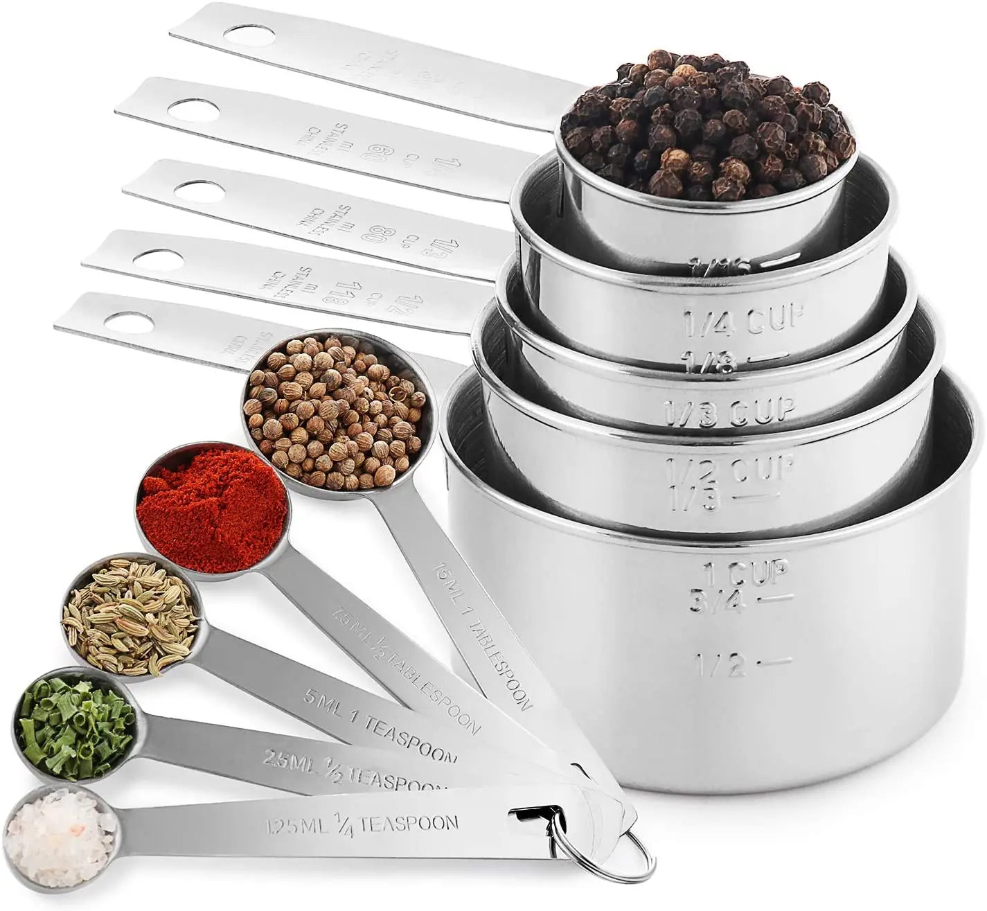 Food Grade Quality Stainless Steel Measuring Spoons Tablespoon and Measuring Cups Set of 10 Pieces