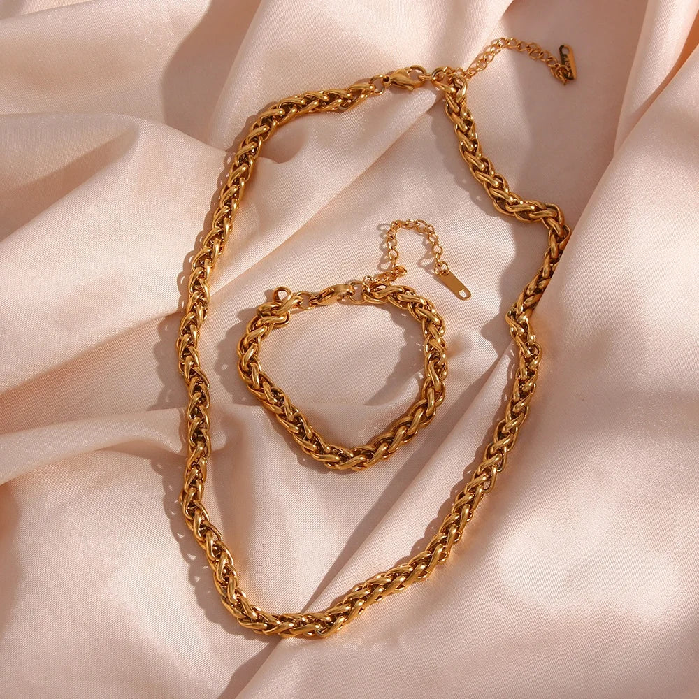 Dreamshow 18K Gold Plated Chunky Twisted Chain Necklace Stainless Steel Choker Necklace Design Jewelry