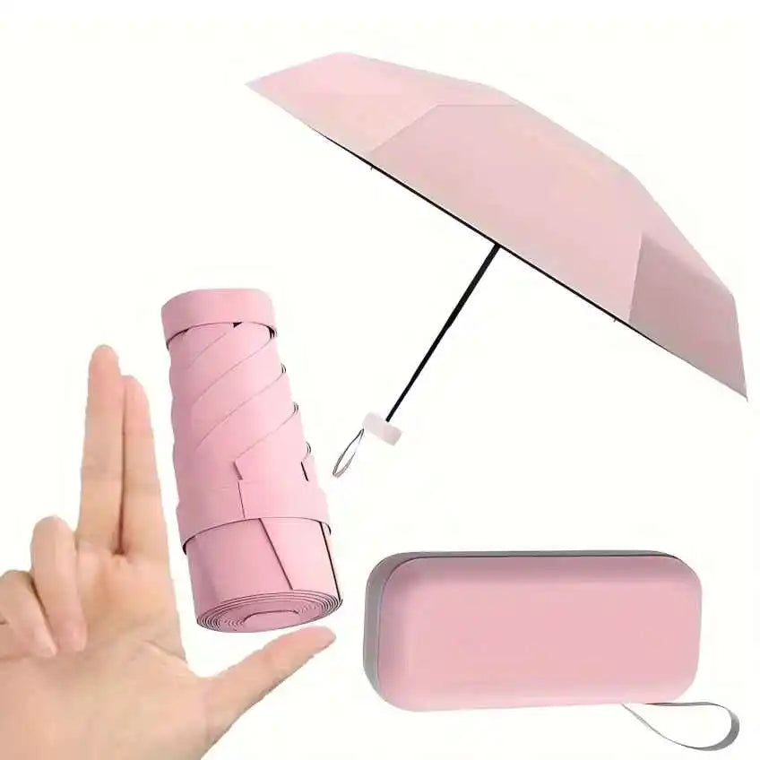 Mini Lightweight Pocket Folding Umbrella Featuring Design and Six Ribs Offering Wind Resistance UV Sun Protection