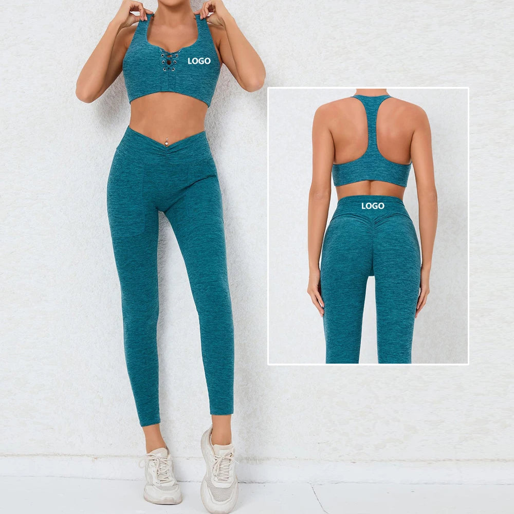 2024 Custom Logo Pocket Quick-Drying Women's Sportswear Workout Sets for Gym Yoga & Running Breathable & Lightweight Size XL
