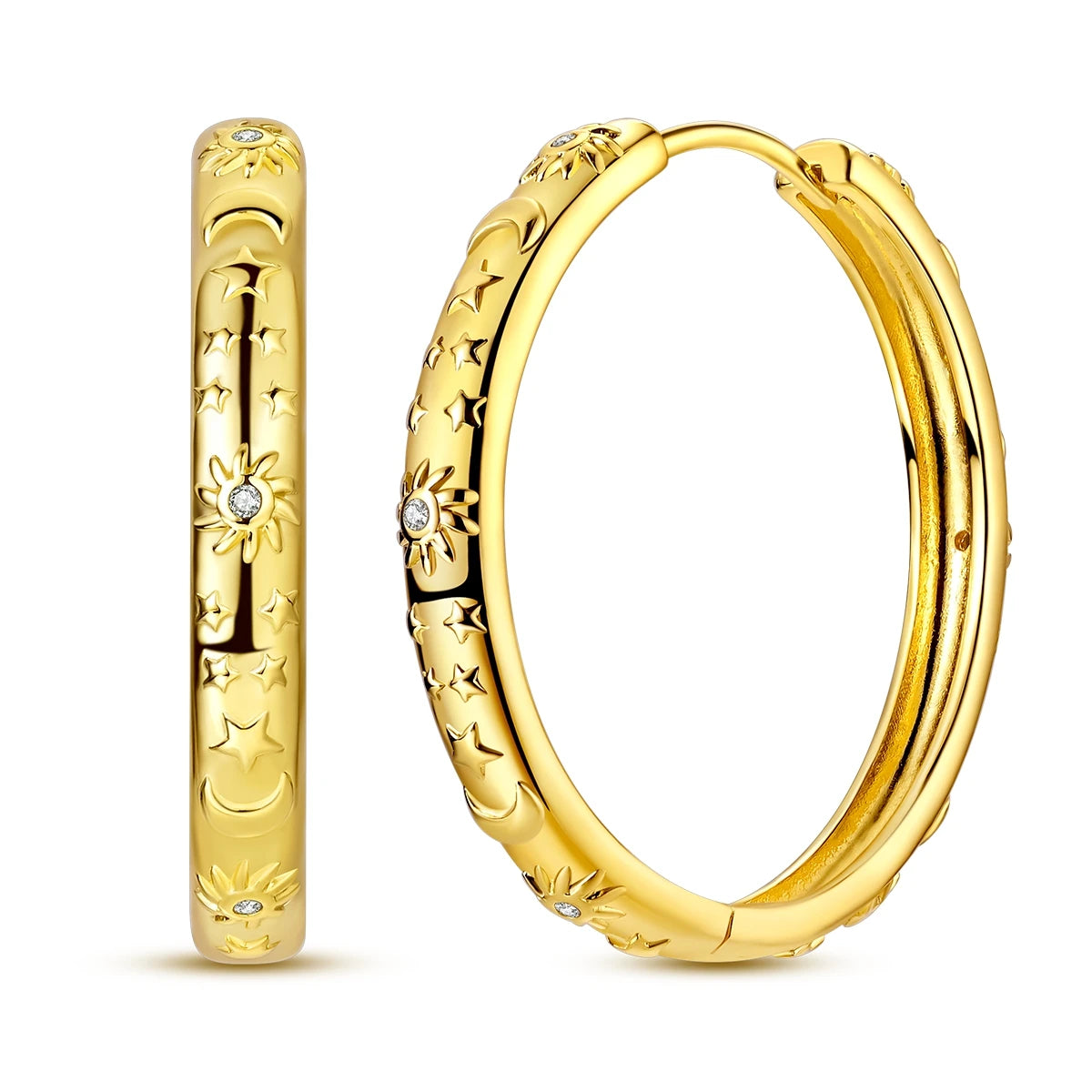 MULA Golden Series - Fashion Golden Gold Sun Moon and Stars Earrings for Engagement Anniversary Party or Gift