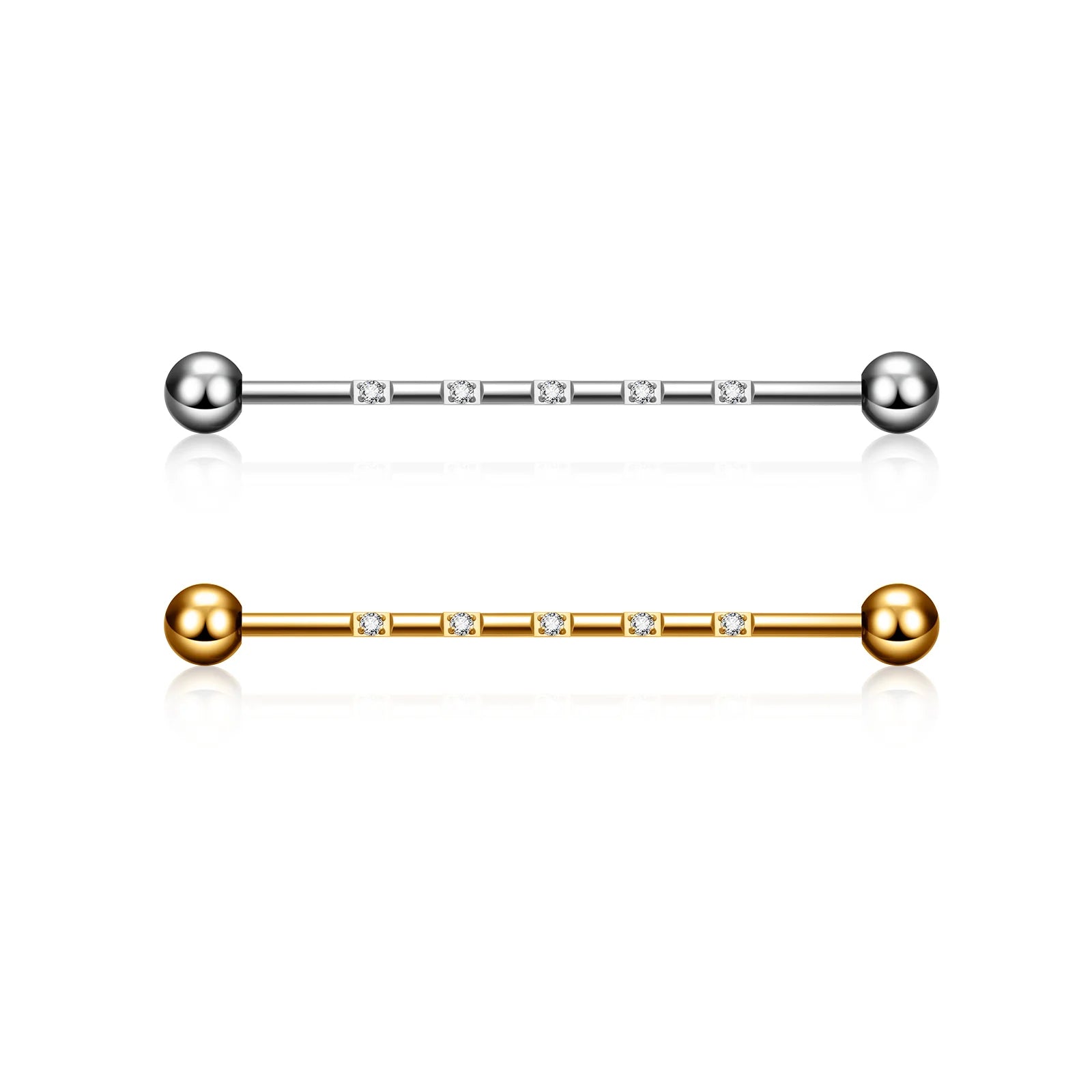 Titanium 16G Men's Scaffold Barbell with CZ Surface Cartilage Helix Earring Body Piercing Gold Plated 38mm for Weddings