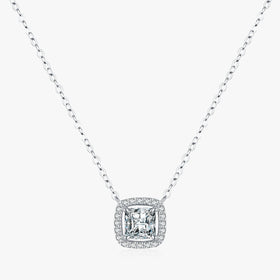 925 Sterling Silver Exquisite Square Shiny Zirconia Pendant Clear CZ Chain Necklace for Women Wedding Engagement Fine Jewelry