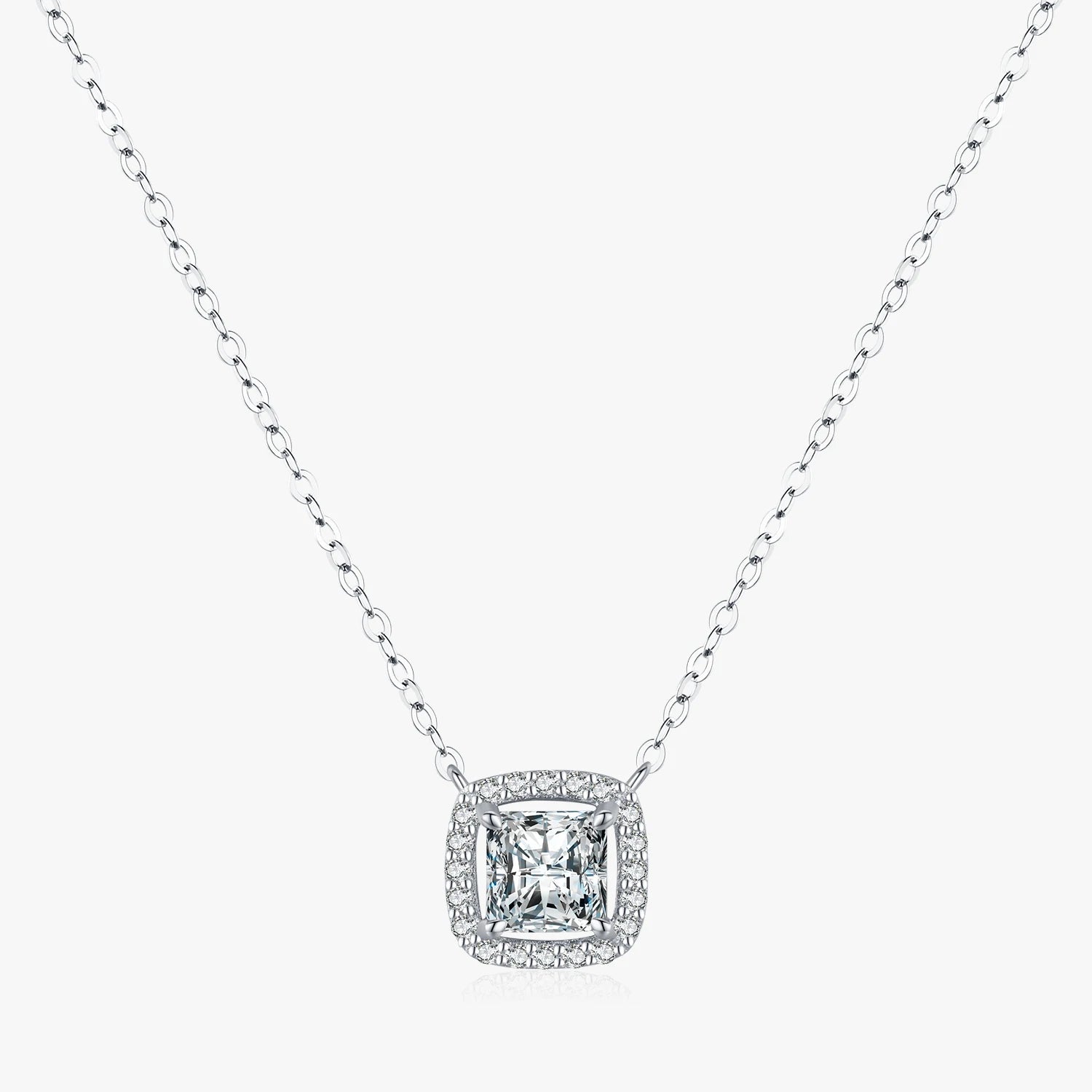 925 Sterling Silver Exquisite Square Shiny Zirconia Pendant Clear CZ Chain Necklace for Women Wedding Engagement Fine Jewelry