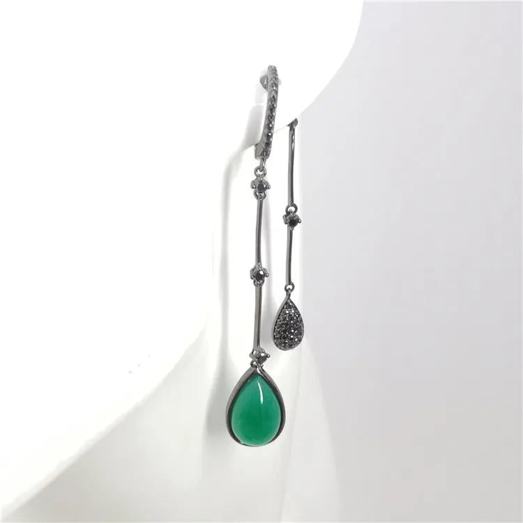 Wholesale Hinged Huggie Punk 925 Sterling Silver Gemstone Long Chain Dangle Clip on Hoop Earrings
