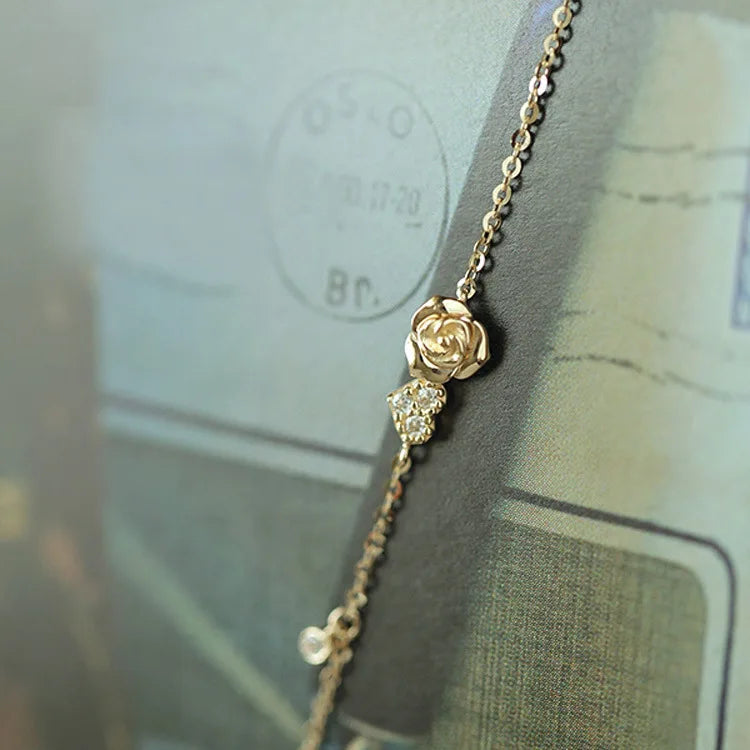 Trendy Rose Flower Shiny Zircon Heart Delicate 925 Sterling Silver Fashion Jewelry Women Charm Bracelets