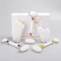Custom Natural Stone White Anti Aging Jade Roller Set White Jade Roller and Guasha Set for Face Tighten Jade Roller and Gua Sha
