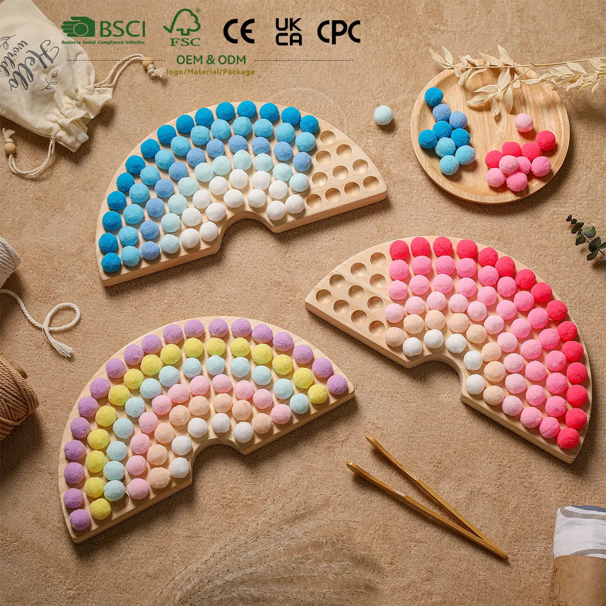 Wooden Montessori Rainbow Clip Bead Game Sorting Toy Fine Motor Skills Educational Toy for Toddlers Sensory Gift for Ages 3+