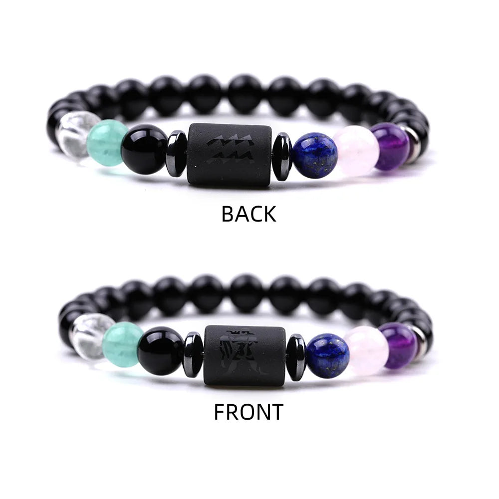 Fashion Wholesale Luxury Men Jewelry Long Healing Natural Stone Beaded Crystal 12 Zodiac Constelation Bracelet