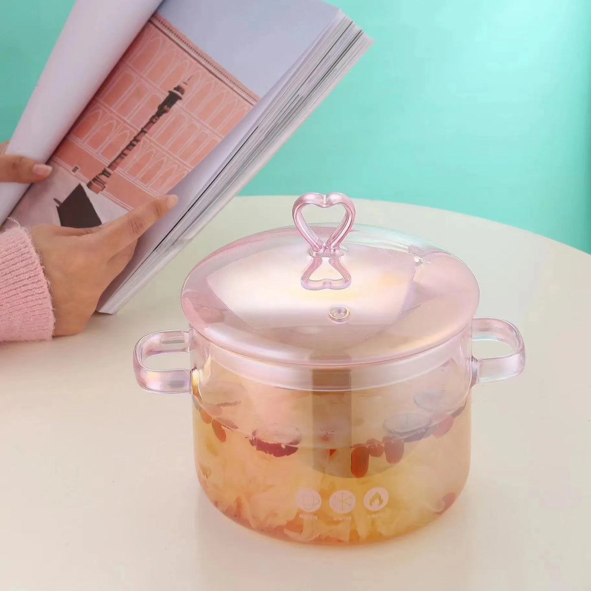 1300ml 1500ml 1900ml HOT SELLING pink Glass Cooking Pot Kitchen glassware Cookware Set MegaBDM