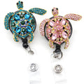 Fashion Crystal Rhinestone Animal Sea Turtle Retractable Zinc Alloy Badge Reel with Lead & Nickel-Free Metal Belt Clip for Gift