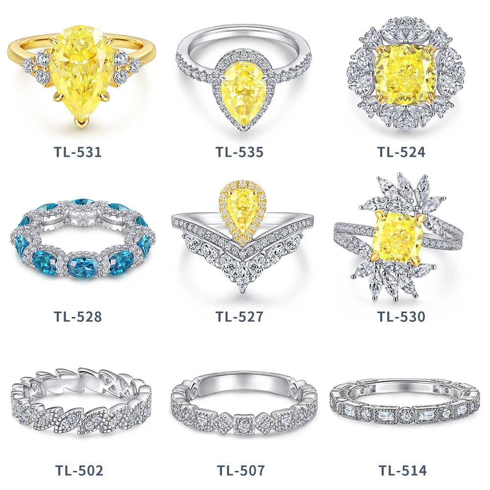 Hot Selling Luxury Hign End Multi Colored Gemstones 925 Sterling Silver Women Cubic Zircon Rings for Weeding Engagement Party